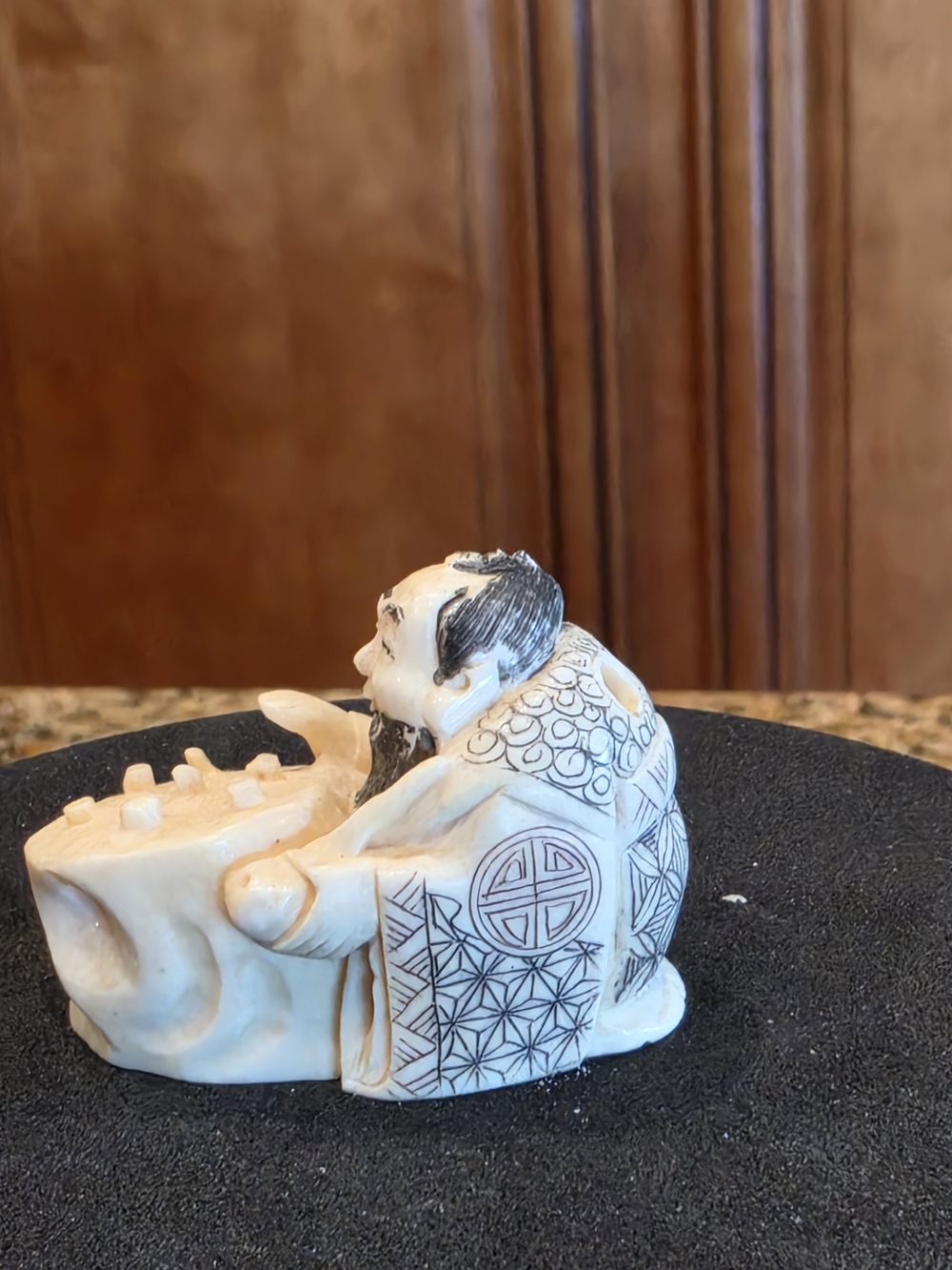 Netsuke Hand-Carved Figurine Man with Drum Erotic - EUC Rare Collectible
